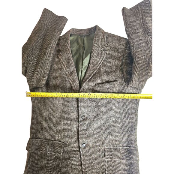 Rare Vintage Brown Herringbone Wool Blazer W/ Classic 2-Button Up Lucas Chicago - Picture 2 of 13